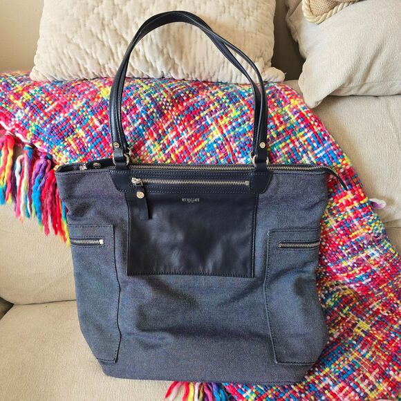 MZ Wallace Navy Leather and Canvas Tote - Picture 1 of 5